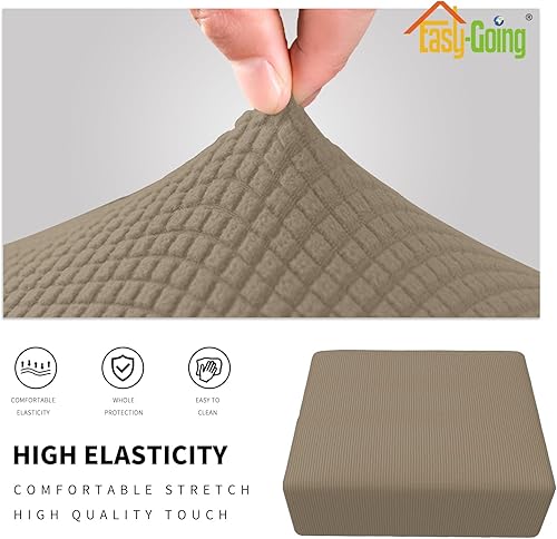 Vista 219 de Easy-Going - Funda elástica para taburete otomano, funda protectora para muebles, funda rectangular con parte inferior elástica Beige
