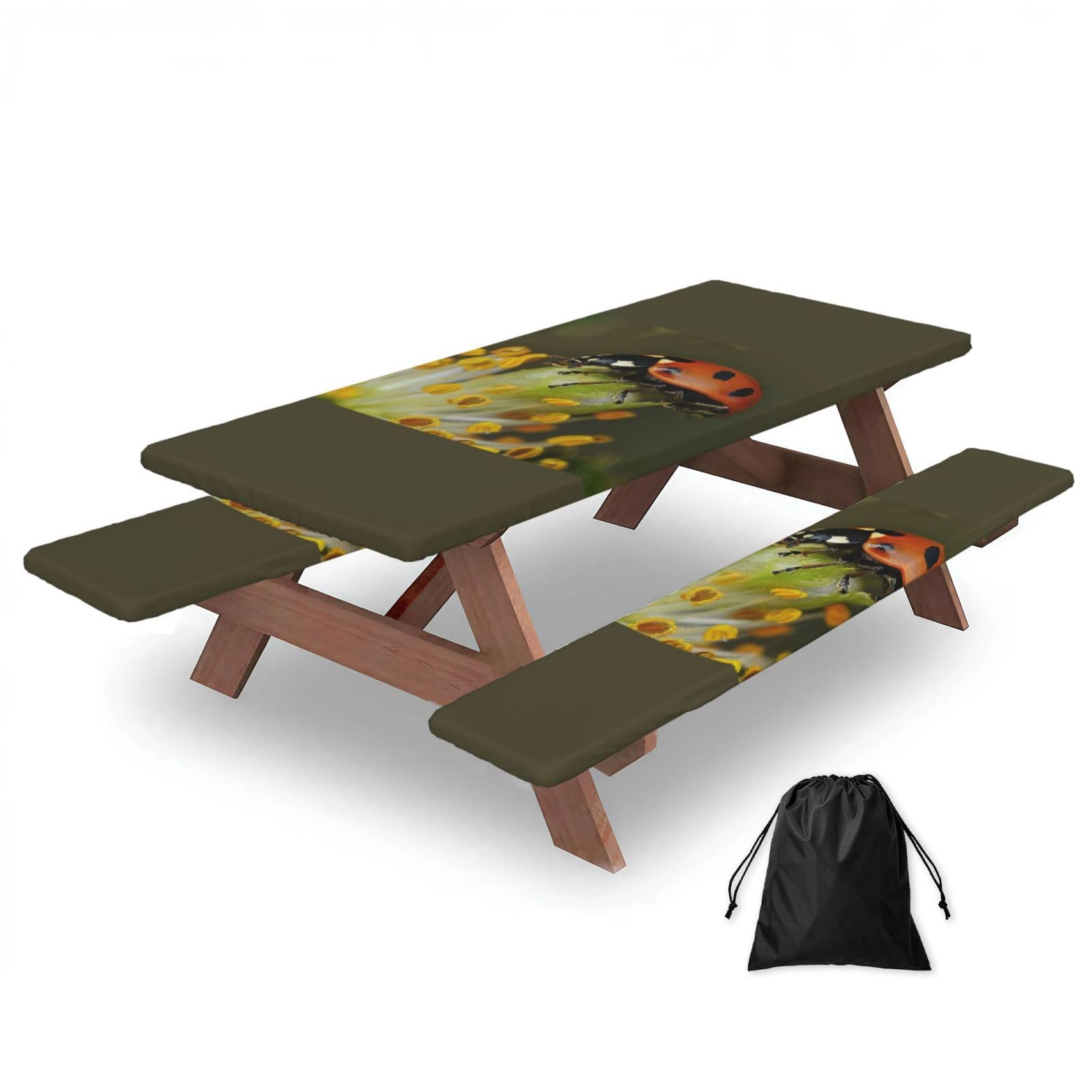PPHGUT Ladybug Print Picnic Table Bench Cover Set Outdoor Garden Bbq Protector For Family Camping