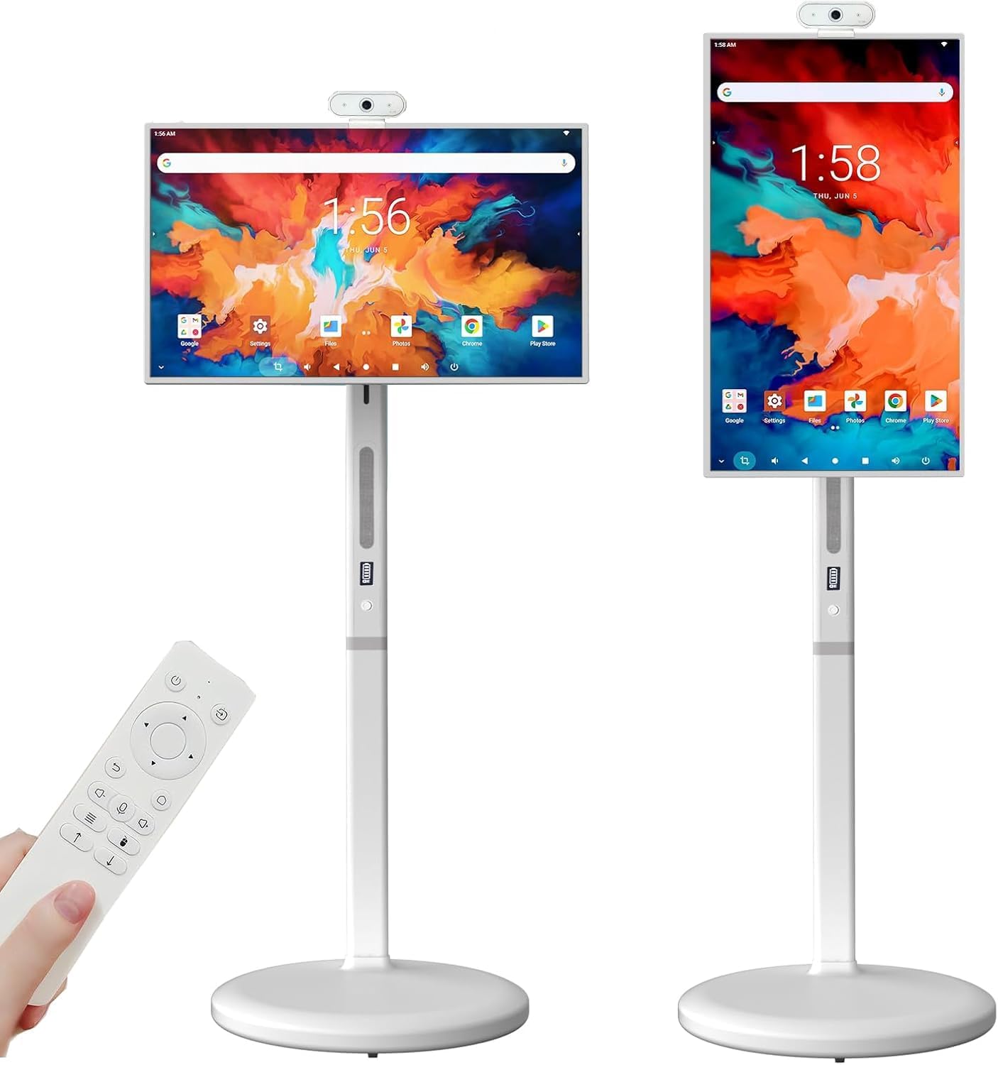 32" Smart Portable TV with Rotatable Touch Screen, FHD Portable Touchscreen TV On Wheel, Android 13, 8GRAM+128GB Storage, Rolling TV with 4K Camera, Voice Remote Control, Built-in Battery, Full Swivel