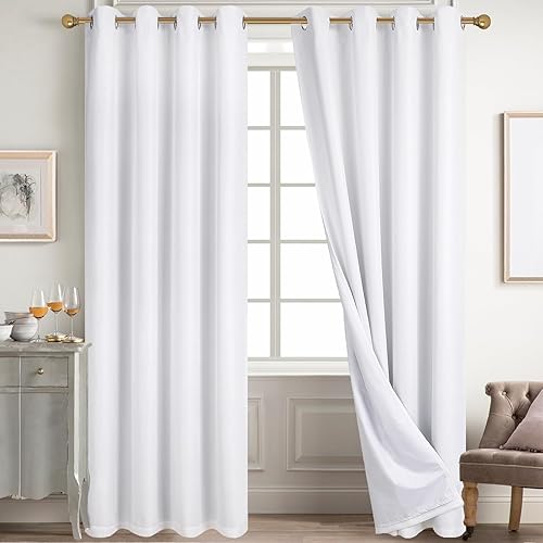Miniatura 74 de Diraysid Cortinas 100% opacas de lino blanco para dormitorio, con ojales, aislamiento térmico, cortinas de oscurecimiento de habitación (2 paneles,