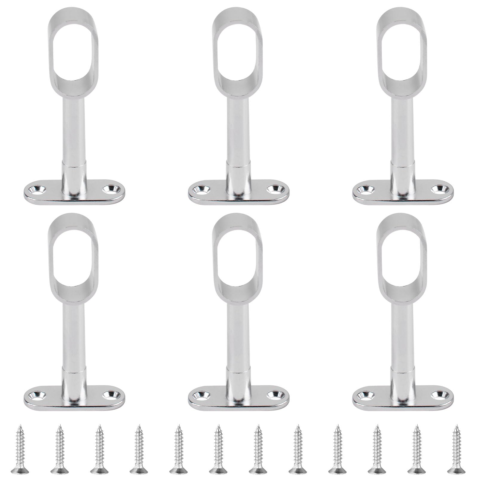 INCREWAY 6PCS Silver Zinc Alloy Oval Closet Rod Ceiling Bracket Middle Mounting End Flange Holder Adjustable 85-120mm Height for Curtain Rods and Clothes Rails (Full-pass) โ image 1