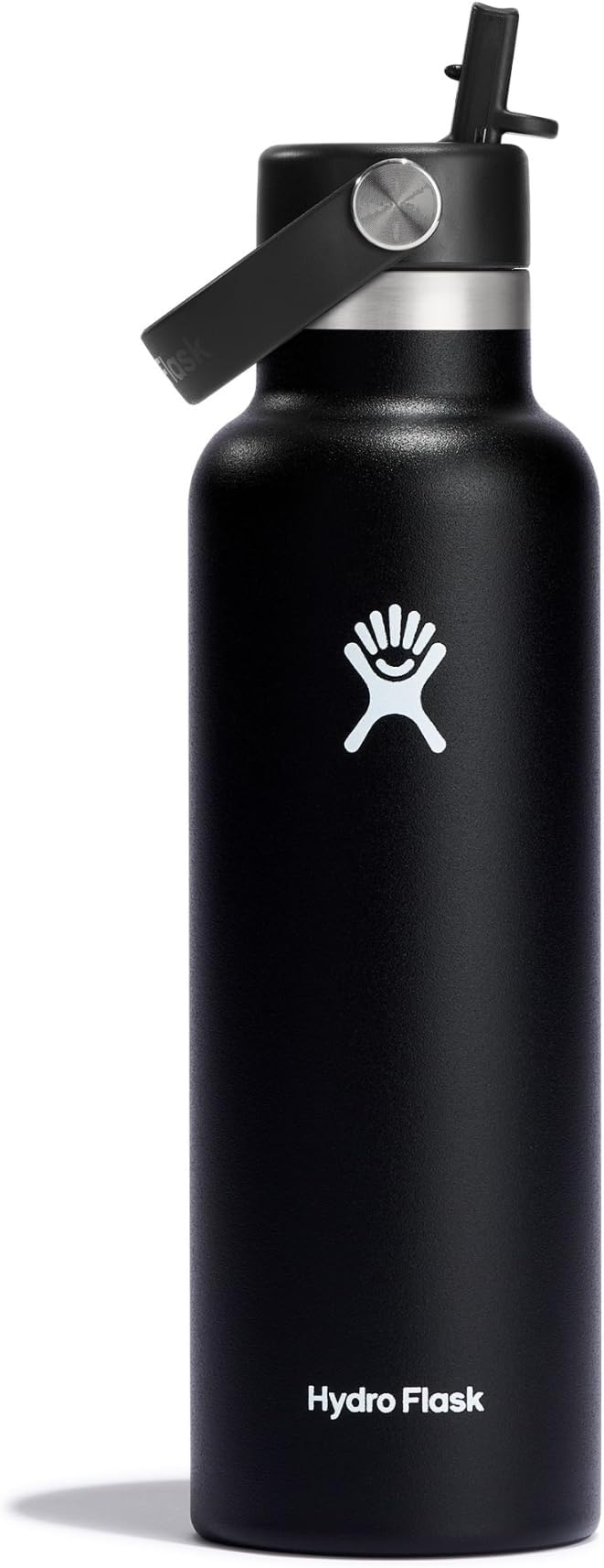 Water Bottle 621 ml (21 oz) - Vacuum Insulated Stainless Steel Water Bottle with Flex Straw Cap - Standard Mouth - Black