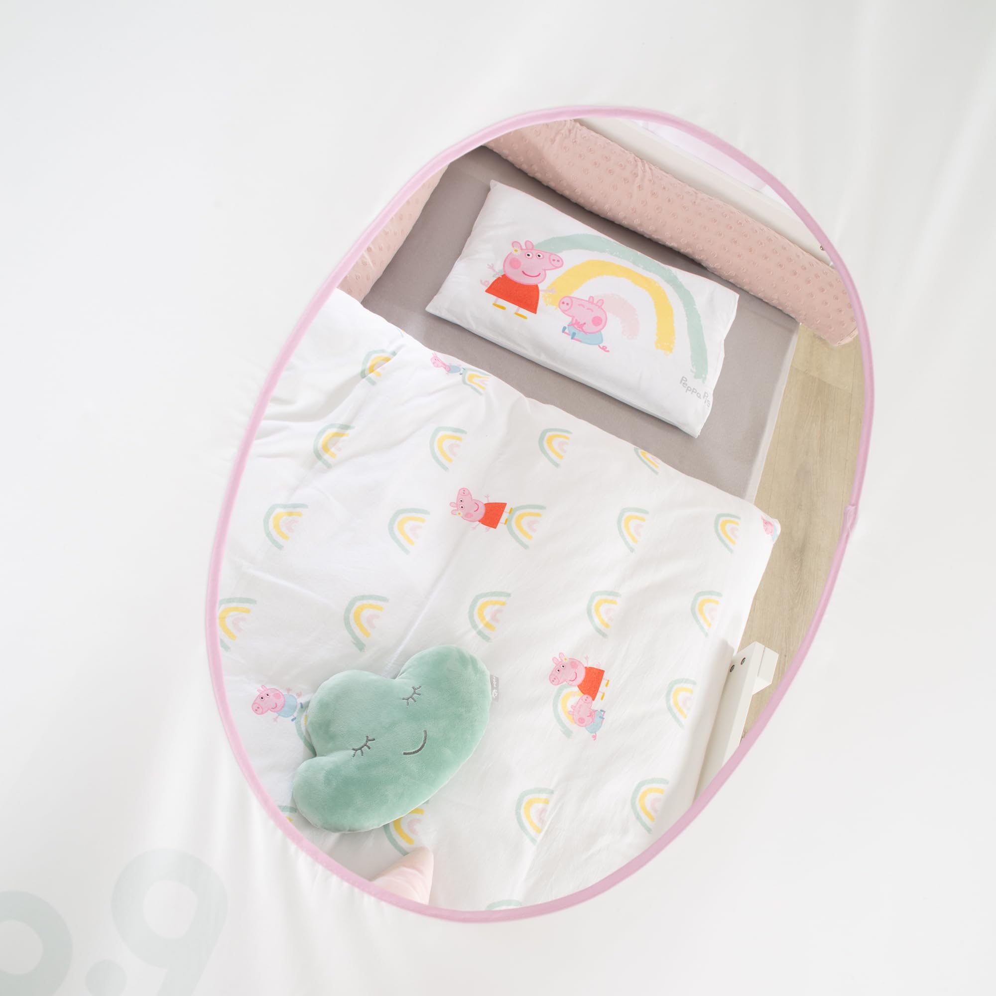 Funda roba para camas Montessori tipo casita 90 x 200 cm con diseño Peppa Pig - Accesorio para convertirla en cama con dosel - Incluye 3 bolsillos y ventana en el techo