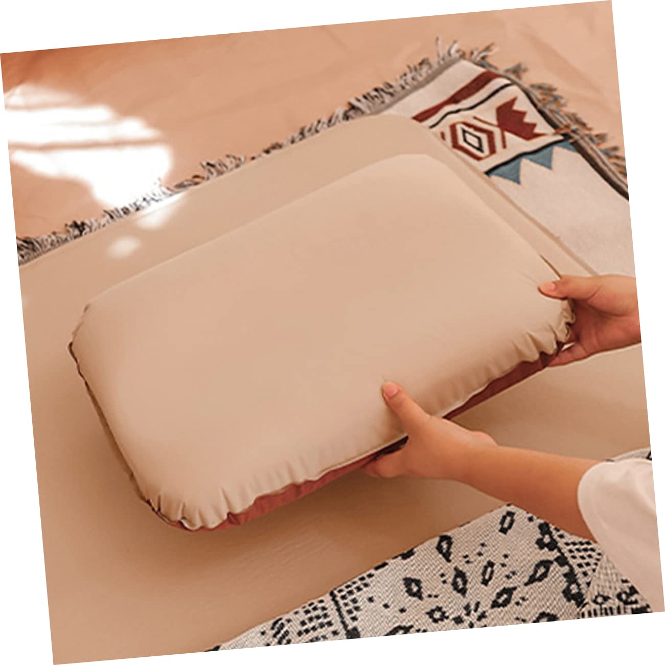 Abaodam Oreiller Gonflable Portable pour Camping et Voyage, Hauteur Réglable, Facile à Dégonfler, en Éponge et Polyester Pongé