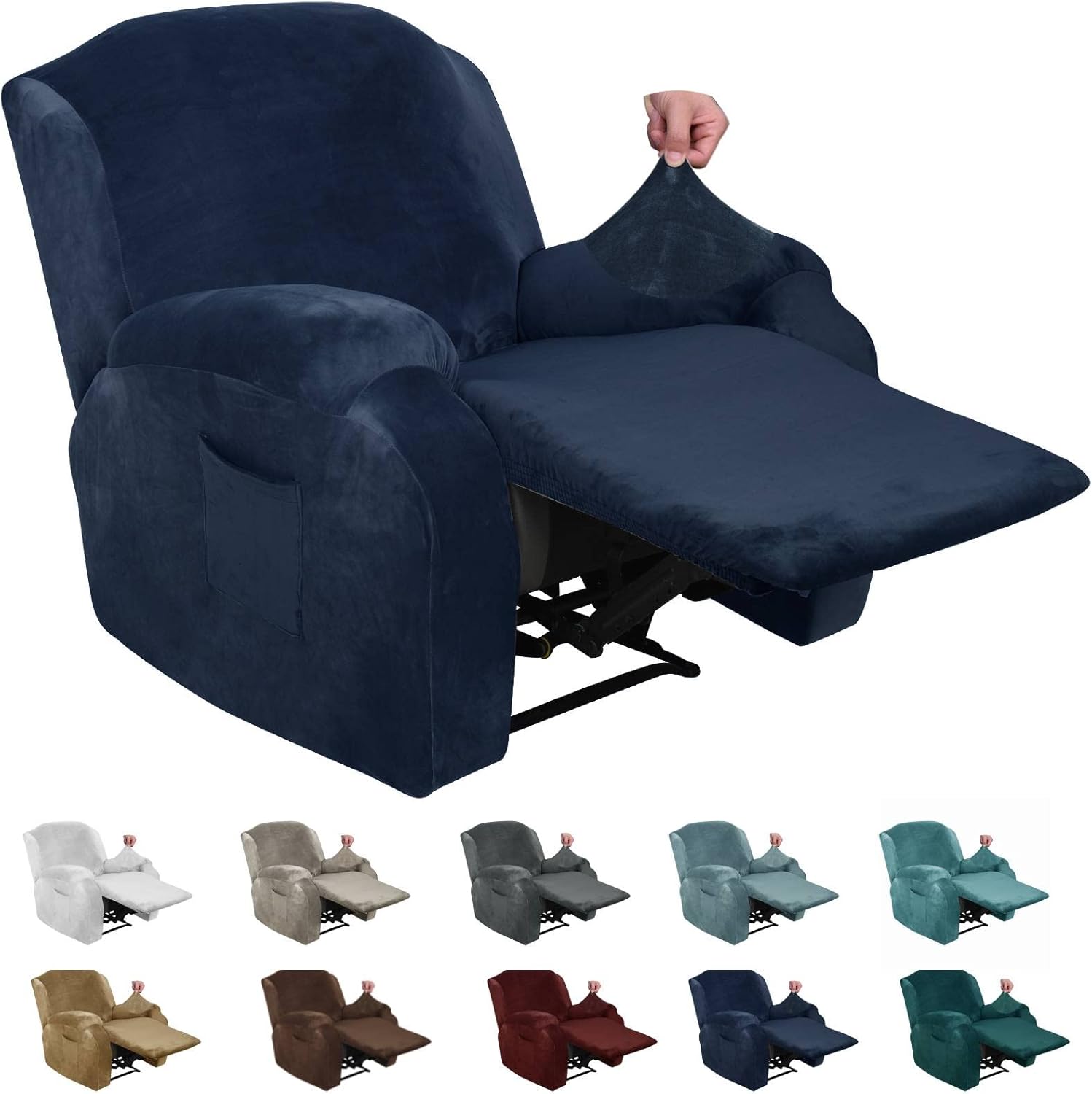 MAXIJIN Velvet 4 Piece Recliner Cover Stretch Plush Soft Cover for
