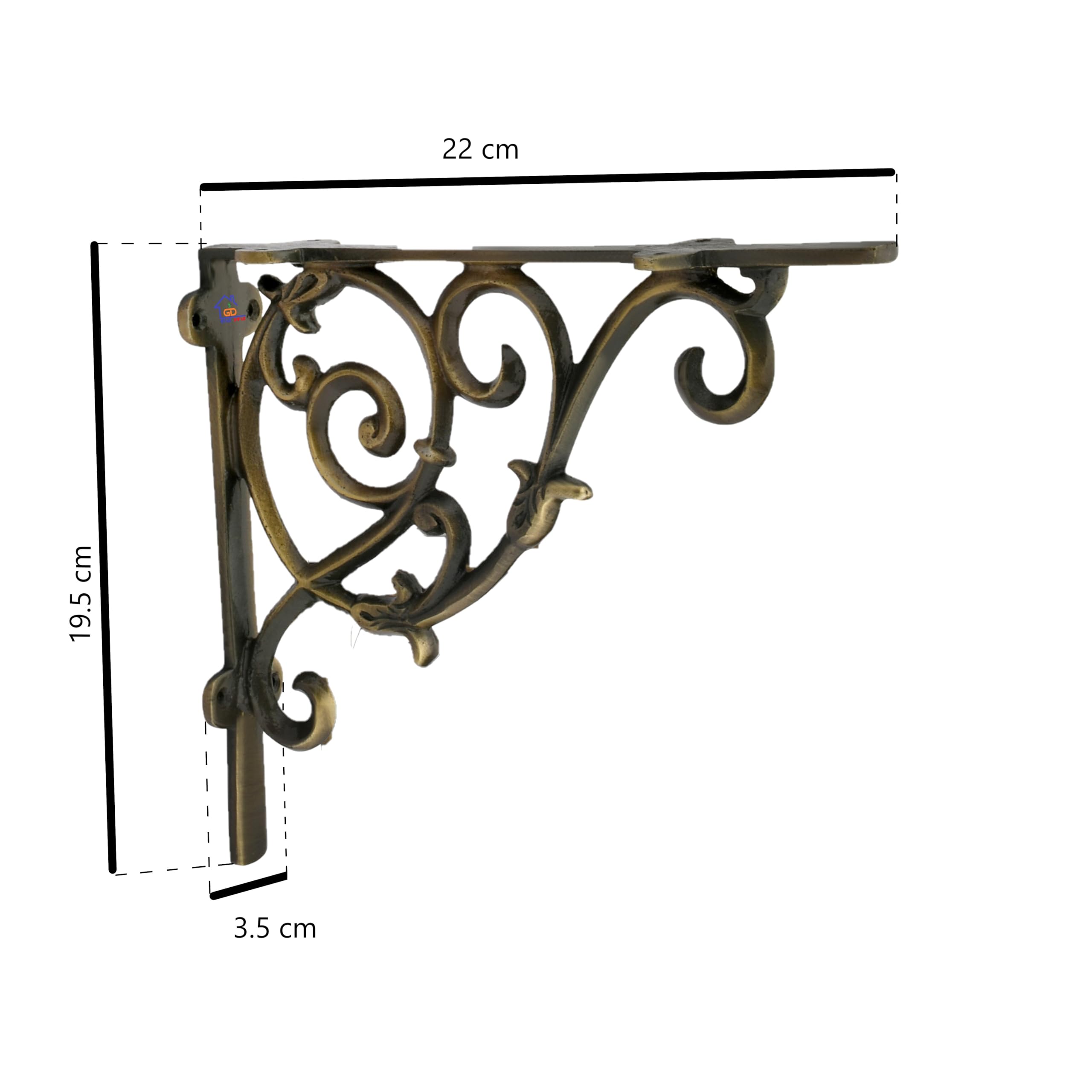Metal Handcrafted Shelf Bracket for the Floating Shelves L Angle Decorative L Shaped Corner Brace Joint Heavy Duty Wall Mounted Shelf Support Corner Brace Holder (Pack of 2, Brass Antiq) — Amazon image 3