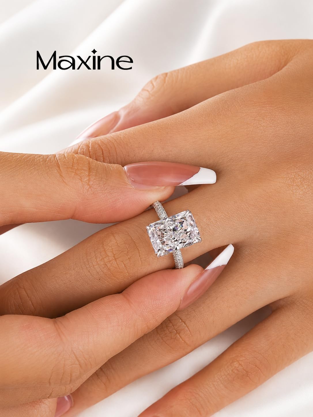 Maxinejewelry 4.5 Carat Radiant Cut Wedding Ring Set for Women,Extra-thick Gold Plated S925 Silver Engagement Ring and Half Eternity Wedding Band Set