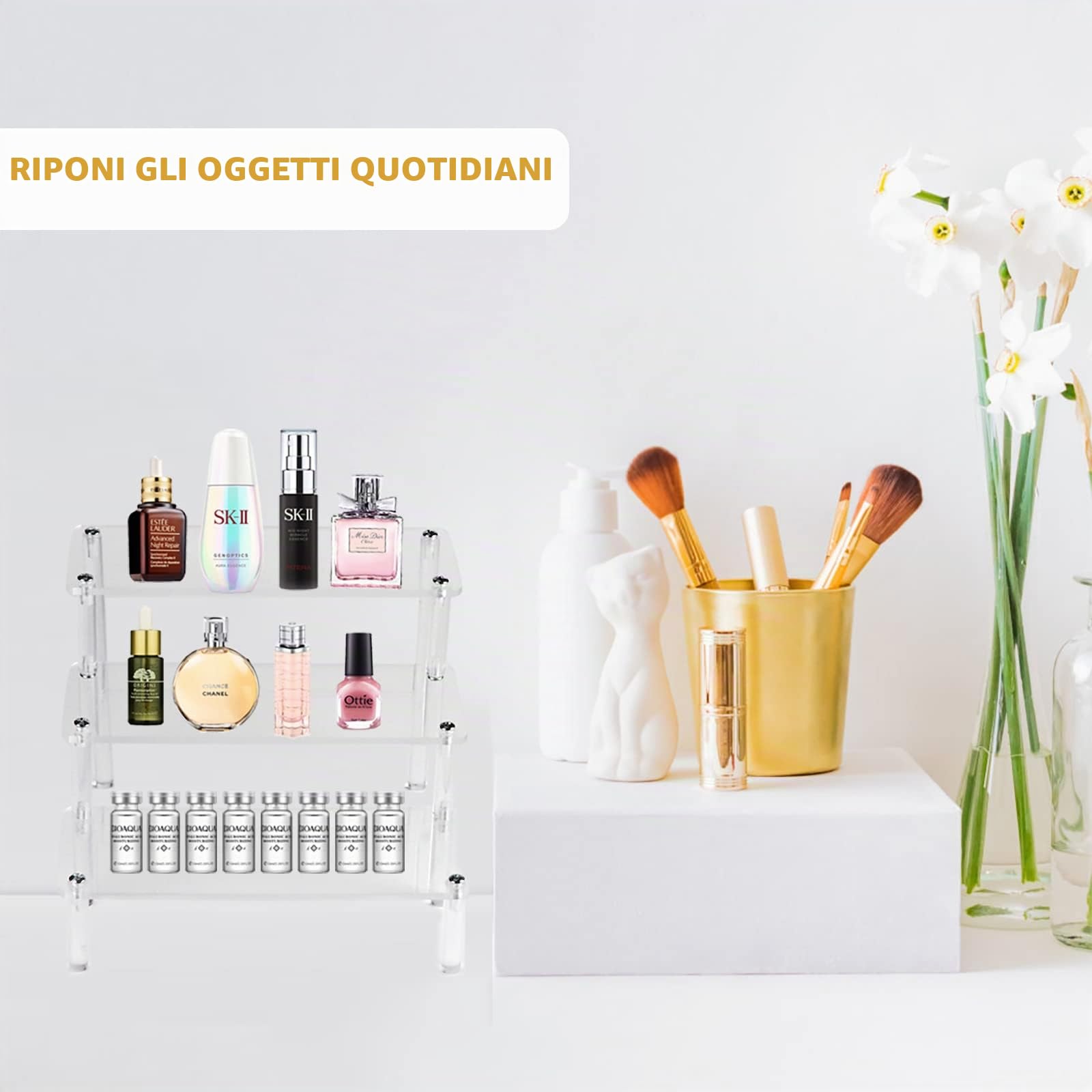 Espositore Acrilico Trasparente Alzate di Display Acrilico 3 Strati Alzata | per Cupcake per Torte Trucco Profumi Oggetti da Collezione Rossetto, Unghie, Condimento(30*20*15 CM)