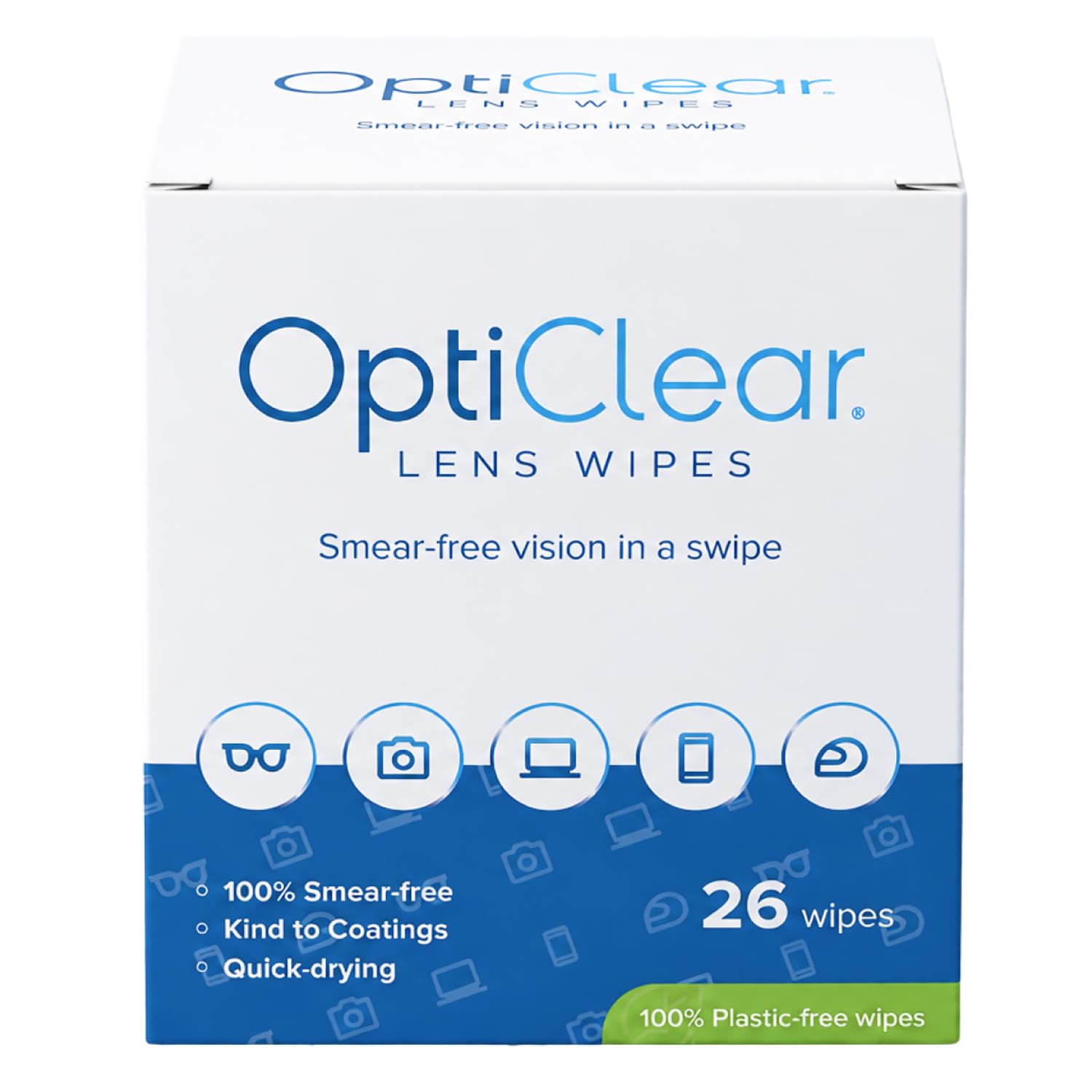 Opticlear Lens Wipes, Eyeglasses & Screens, Smear-Free, 26 Count x 6-Pack