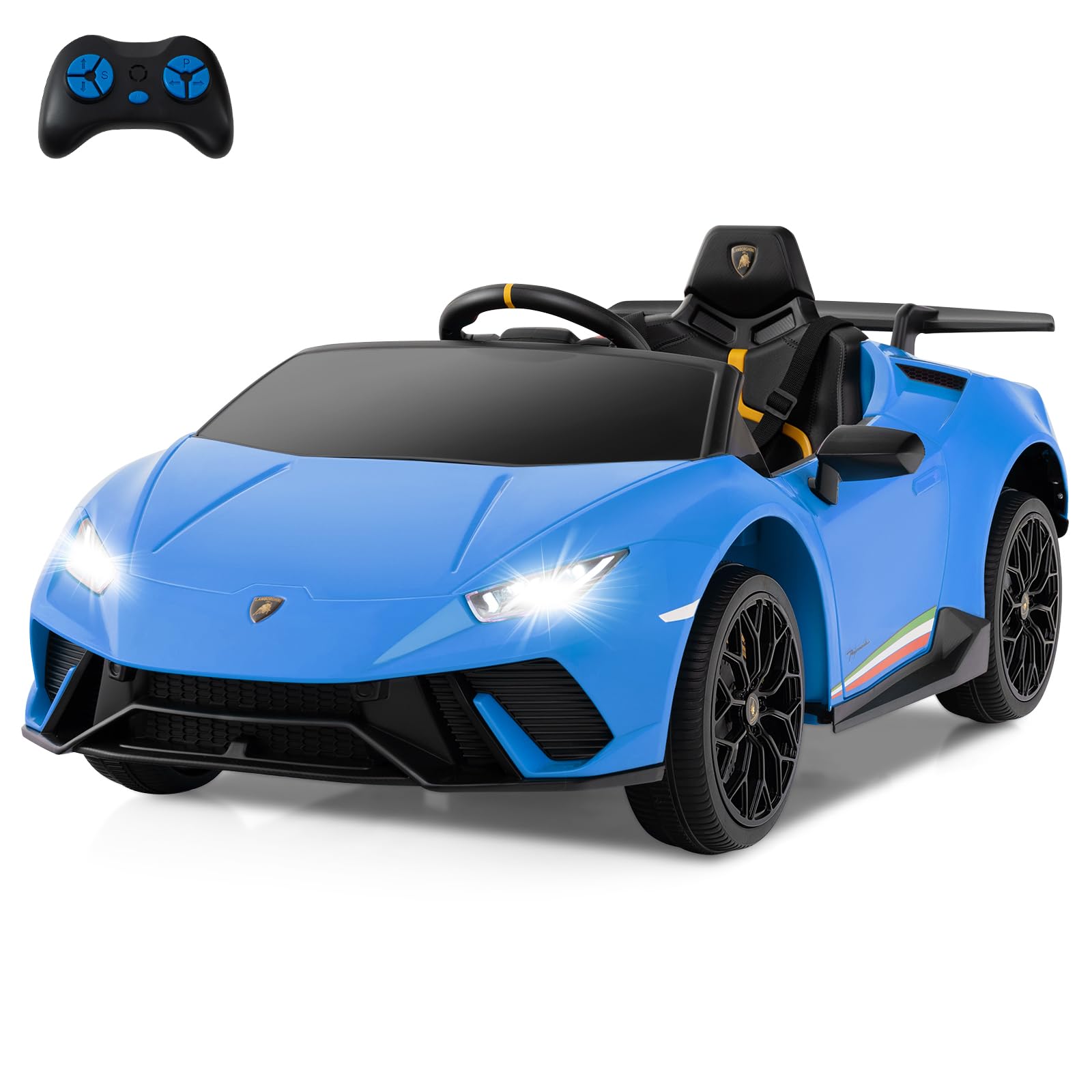 Licensed Lamborghini Huracan Ride on Car by INFANS, 12V Kids Electric Vehicle Battery Powered Toy with Remote Control, LED Lights, Spring Suspension, Bluetooth, MP3, Aged 3-8 Years (Blue)OEKO-TEX STANDARD 100