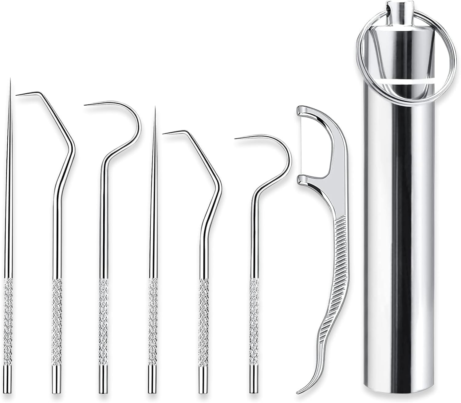 7 in 1 Piece Dental Hygiene Teeth Cleaning Pocket Set Stainless Steel Portable Oral Care Kit Tools Outdoor, Picnic, Camping Braces, Toothpicks Flosser for Traveling Pcs Tool with Holder Outdoor Camping.-image-41