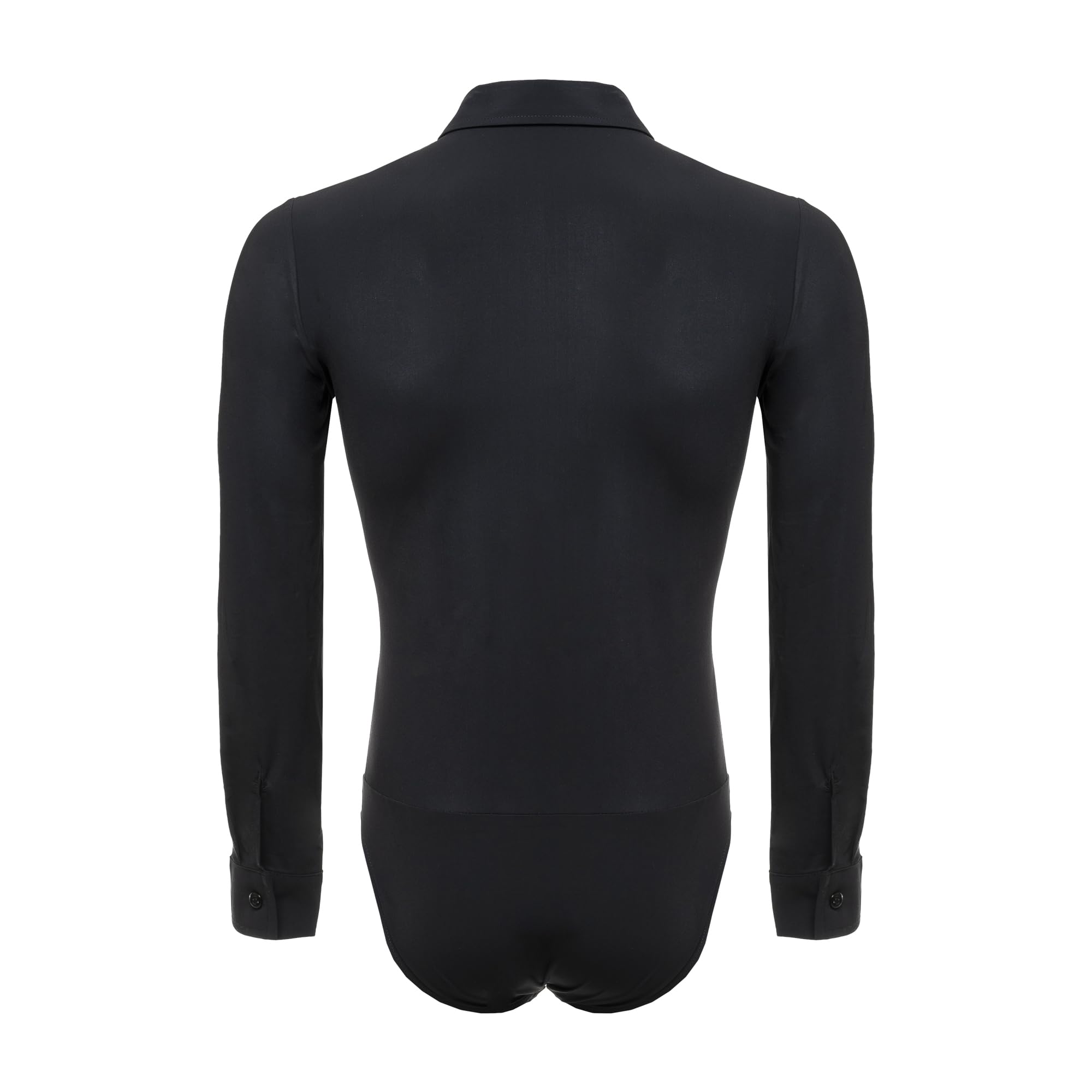 Camicia Body Chicago Slim Fit Uomo per Ballo da sala e Danza Standard e Latino Americano, Maniche Lunghe, Collo Rigido con Stecche, Tessuto Tecnico Traspirante, Bianco e Nero