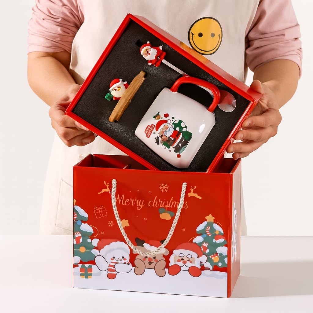 Christmas Ceramic Mug 400 ml with Bamboo Lid and Gift box-Premium Holiday coffee Cup, Santa Design, Perfect Chistmas Gift for Hot Chocolate, Tea & coffee - Image 4