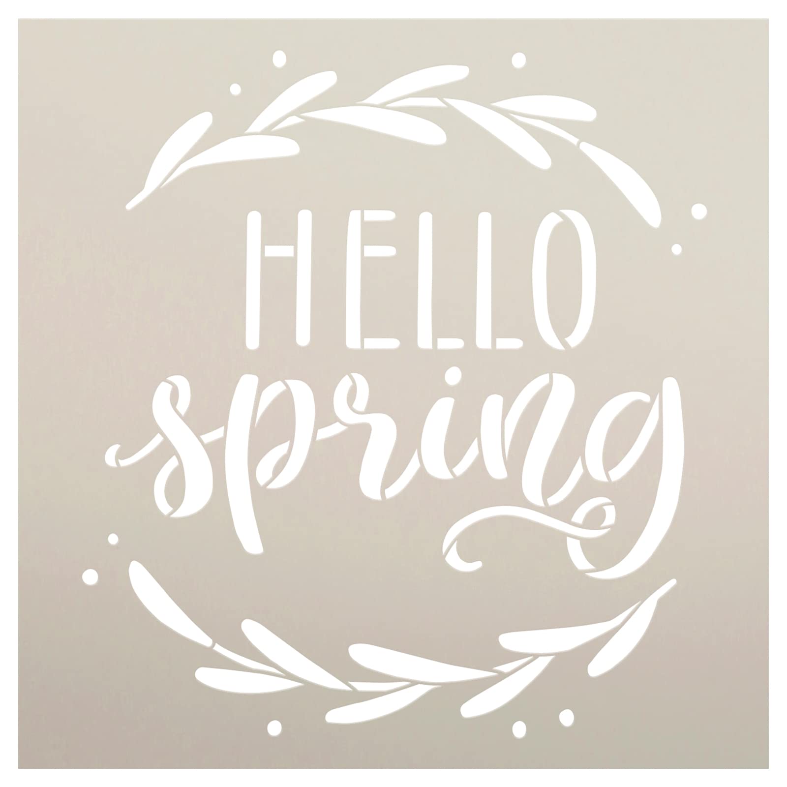 hello-spring-with-laurels-stencil-by-studior12-craft-diy-spring-home-decor-paint-wood-sign-reusable-mylar-template-select-size-9-inches-x-9-inches-amazon-ca-home