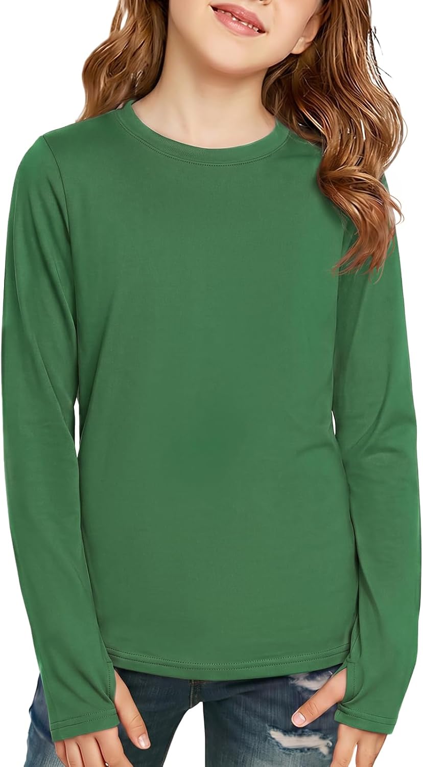 Haloumoning Girls Long Sleeve Thumb Hole Pullover Tops Active Layer Shirts