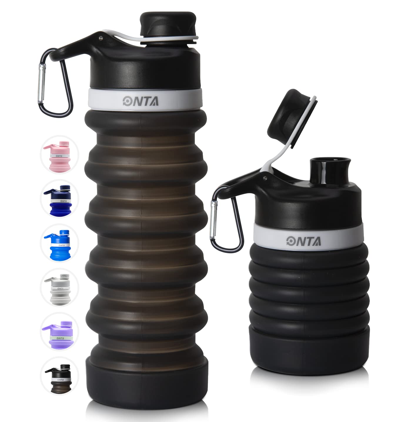 Bouteille pliable étanche ONTA gain de place pour sac à dos sans BPA noire