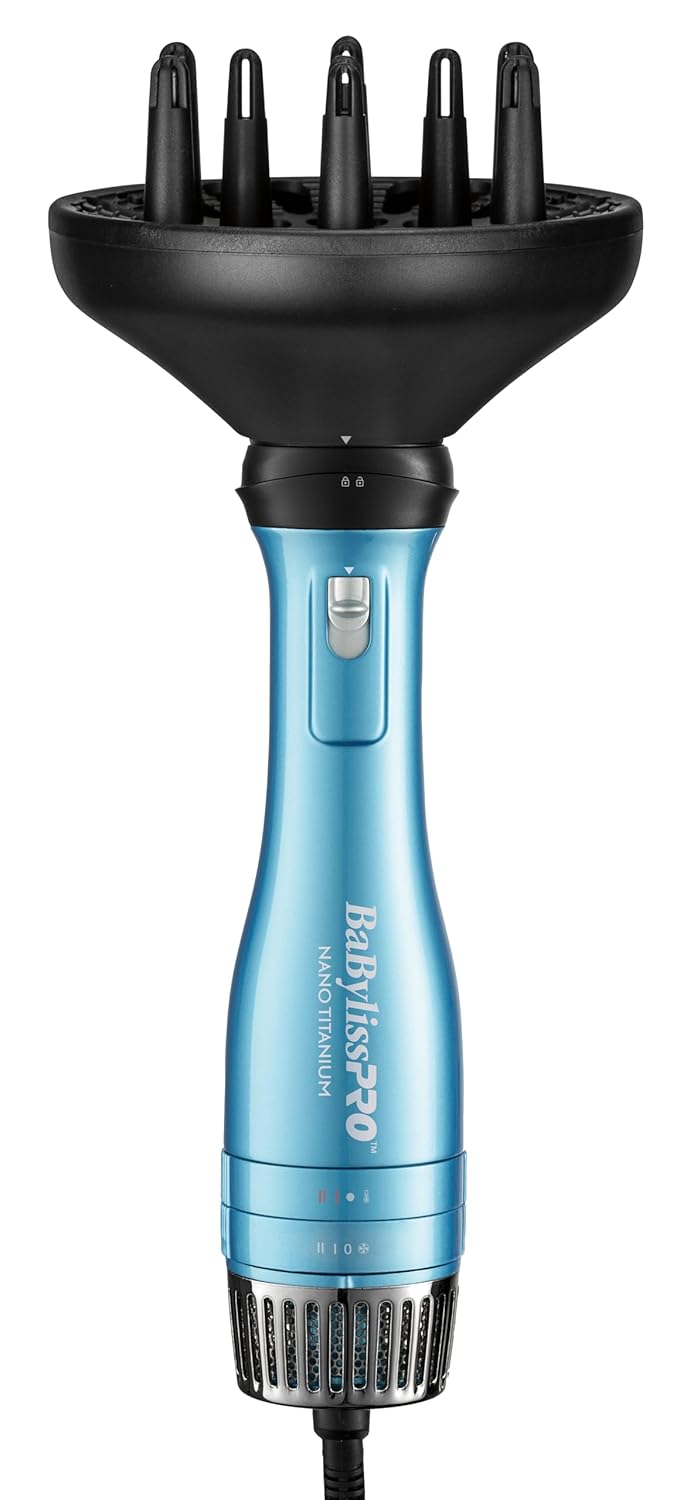BaBylissPRO Nano Titanium Hot Air Styler with diffuser attached.