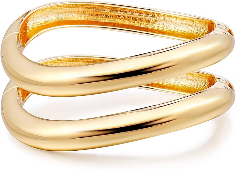 Gold Plated Cuff Bangle Bracelets For Women Set Chunky Trendy Hinged Irregular Cuff Open Wide Gold Bracelet Minimalist Jewelry Gift 2pcs