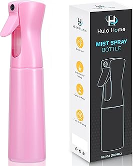 Hula Home Continuous Spray Bottle for Hair (10.1oz/300ml) Empty Ultra Fine Plastic Water Mist Sprayer – For Hairstyling, Cleaning, Salons, Plants, Essential Oil Scents & More - Pink
