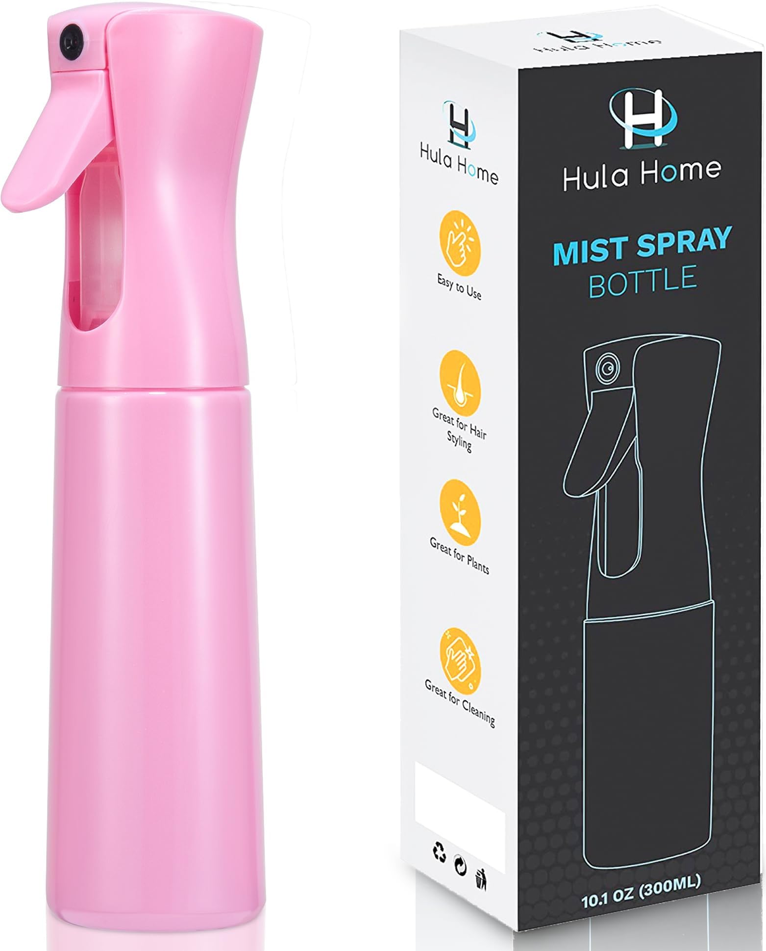 Continuous Spray Bottle for Hair (10.1oz/300ml) Empty Ultra Fine Plastic Water Mist Sprayer – For Hairstyling, Cleaning, Salons, Plants, Essential Oil Scents & More - Pink
