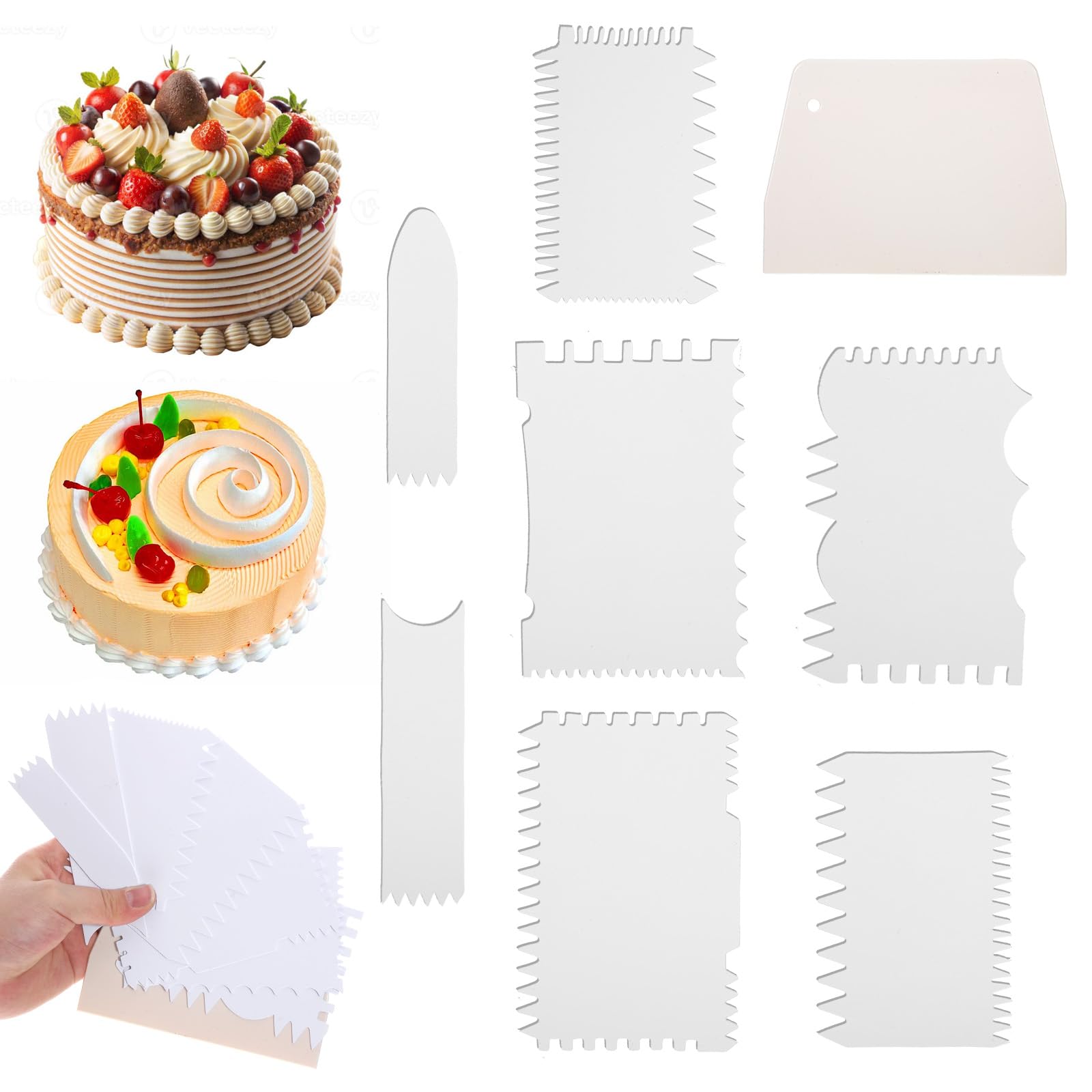 8 Pieces Cake Scraper Smoother Set, Cake Decorating Scraper Set Plastic Cakes Leveler Tools Large Icing Smoothers and Edge Combs for Frosting Buttercream and Baking Projects DIY Tool