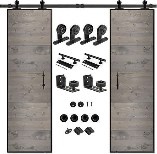 Vista 20 de S&Z tophand® Puerta de granero marrón de 20 pulgadas x 84 pulgadas con kit de herramientas corredizas de 5 pies, marco de acero inoxidable de 20 a