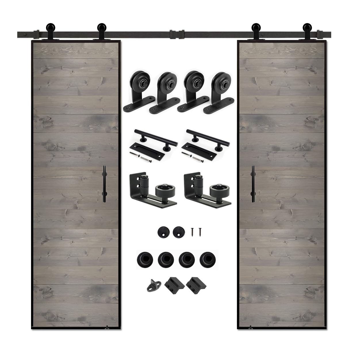 S&Z tophand® 24 in. x 84 Double Elephant Gray Barn Door with 8FT Sliding Hardware Kit, 20 - 42in Stainless Steel Frame Modern Style Door/Sliding Door/Simple Assembly is Required