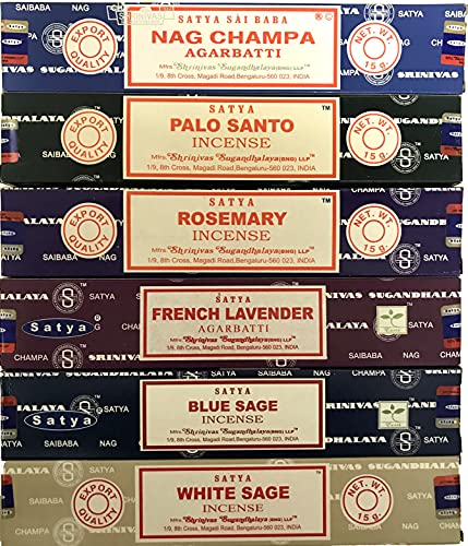 Nag Champa Incense Stick Pack - Assorted Fragrances - Hand Rolled & Non-Toxic - Perfect for Meditation and Relaxation - Home Fragrance Gift Pack - 15g, Set of 6 Aromas