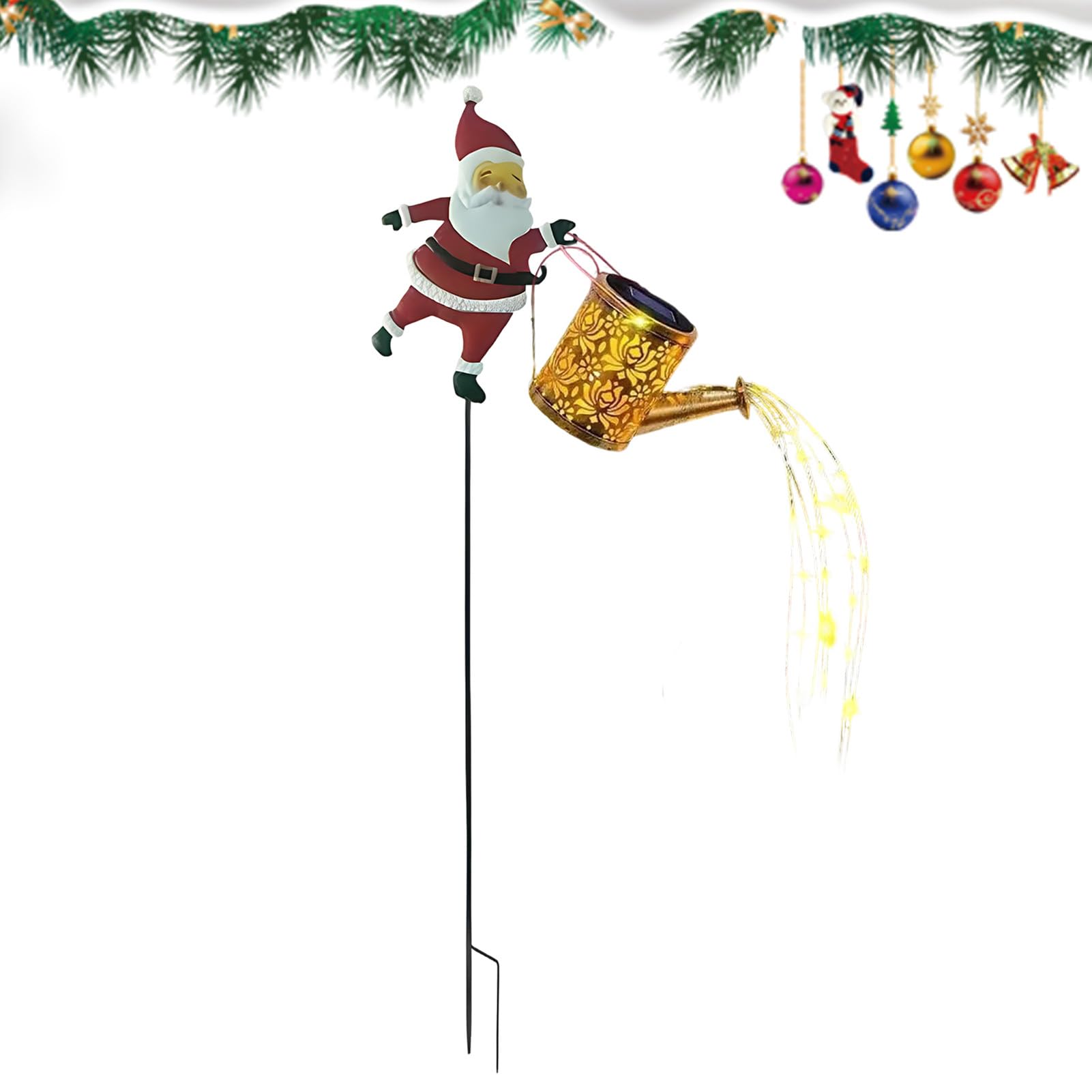 Christmas Santa Solar Kettle Light Waterproof Santa Solar Garden Lights Outdoor Solars Powered Santas Claus Watering Can Decorative