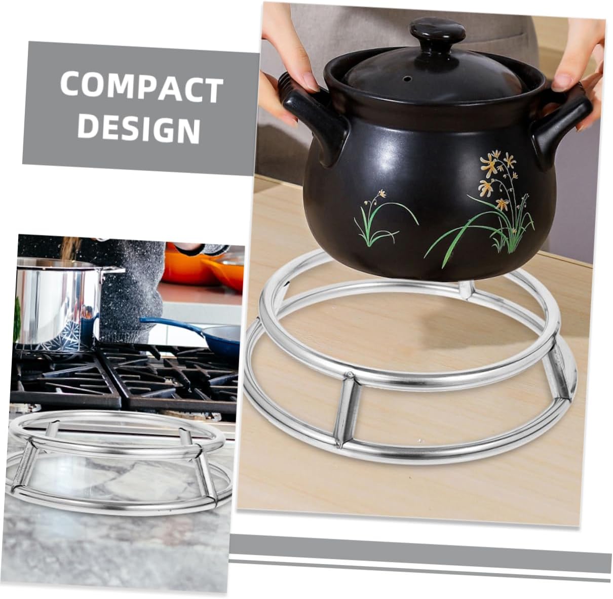 Pot Holder Pan Stand Pot Kettle Rack Holder Serving Stand Wok Stand Pan Skillet Rack Tripod Stand Camping Wok Holder Desk Stainless Steel Multifunction