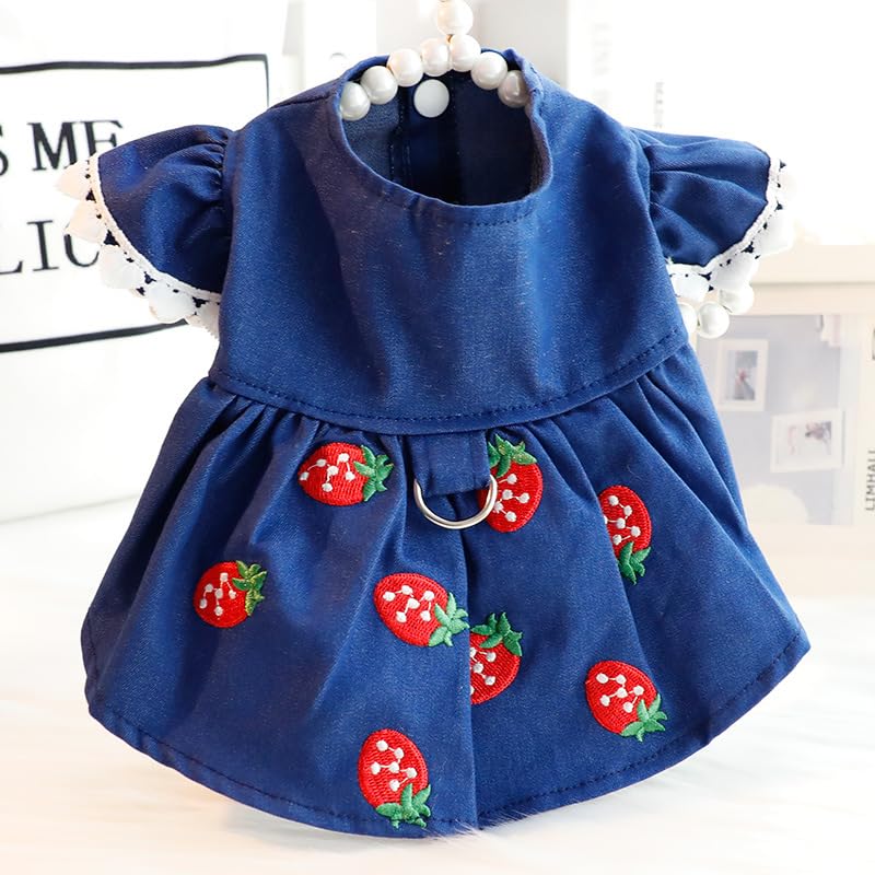 AZA Dog Princess Dresses for Small Dogs Cat Lolita Clothes Strawberry Costume Denim Skirt Pet Girl Cute Coat Outfits Spring Costumes Summer (XS,Denim Blue)