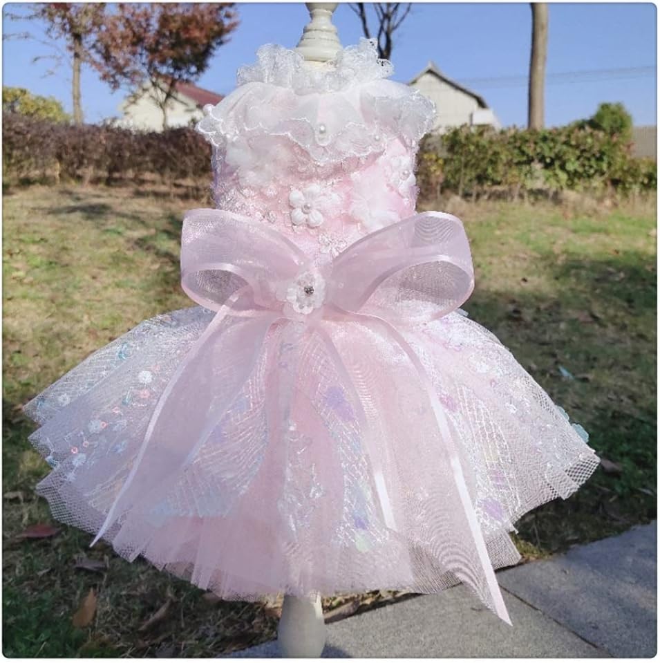 Hadmade Dog Wedding Dress Marriage Pet Clothing for Dog Skirt Tutu Cats Chihuahua Yorkshire Puppy Dresses Small Dog Clothes (Pink Medium)