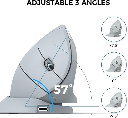 Vista 11 de iClever Ratón ergonómico, mouse vertical inalámbrico de 2.4 G con 4 DPI ajustables, clic silencioso, 7 botones, 3 inclinaciones ajustables, jiggler