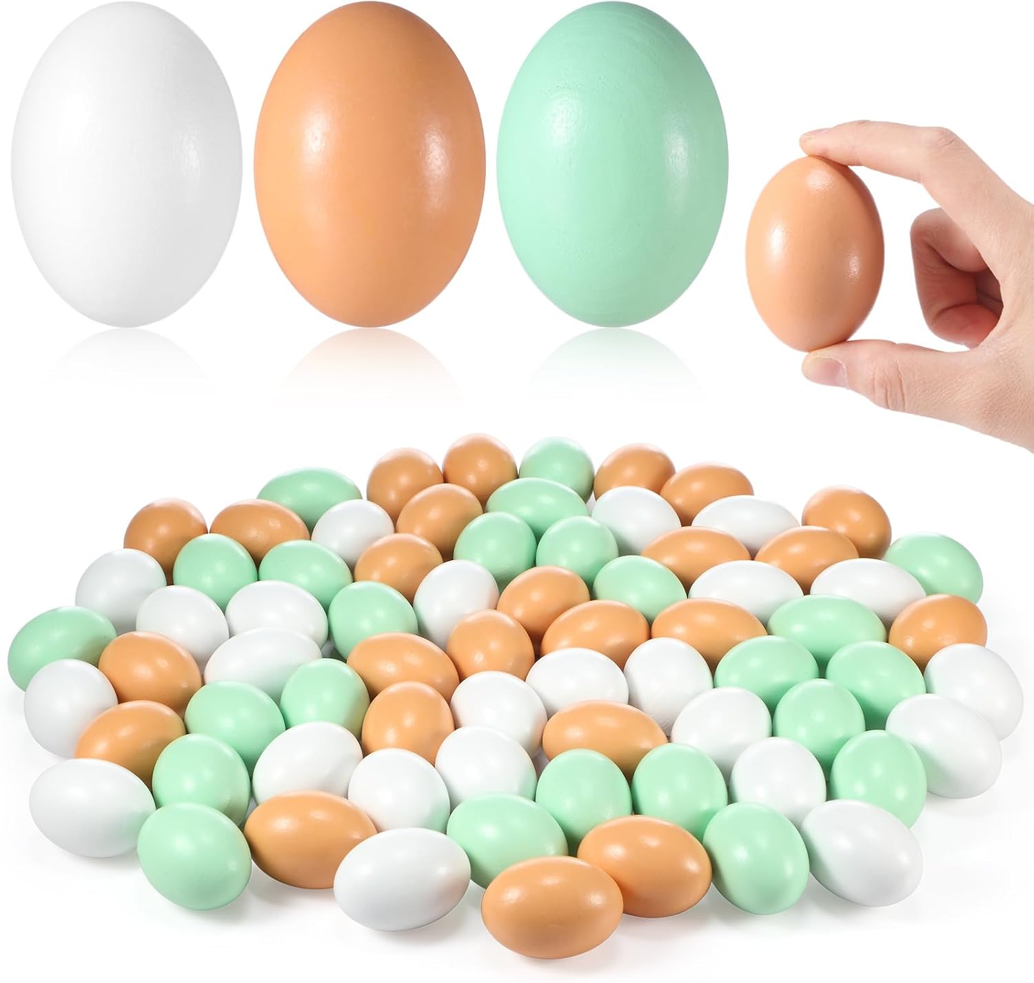 72 Pcs Easter Wooden Eggs Decorations Wood Fake Eggs Bulk for Crafts Faux Chicken Nesting Play for Easter Gifts Basket Fillers Home Kitchen Party Decor (Macaron)