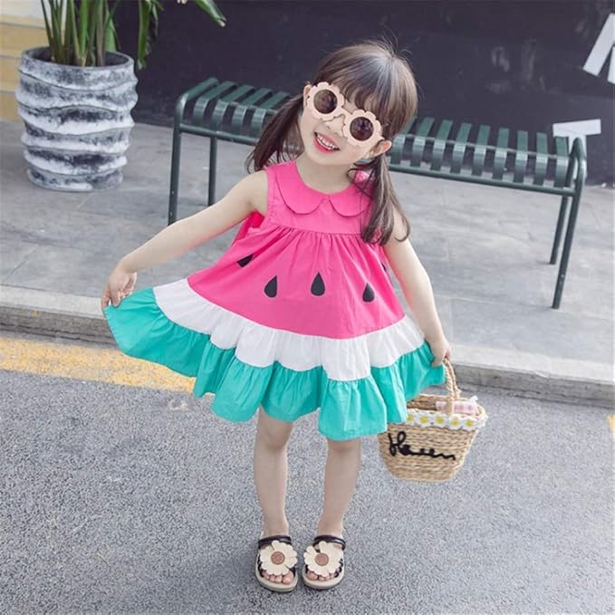 Amazon Co Jp Littlrspring スイカ ワンピース 丸襟 フレア ノースリーブ ドレス 子供服 ベビー服 女の子 服 ファッション小物