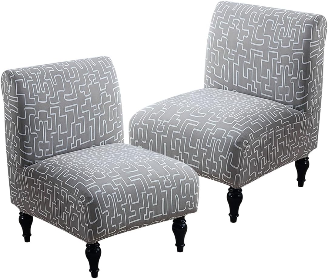 Armless Accent Chair Cover Stretch Spandex Slipper Chair Covers Removable Non-Slip Silp Cover for Accent Chairs Without Arms for Living Room Hotel, Set of 2, Gray
