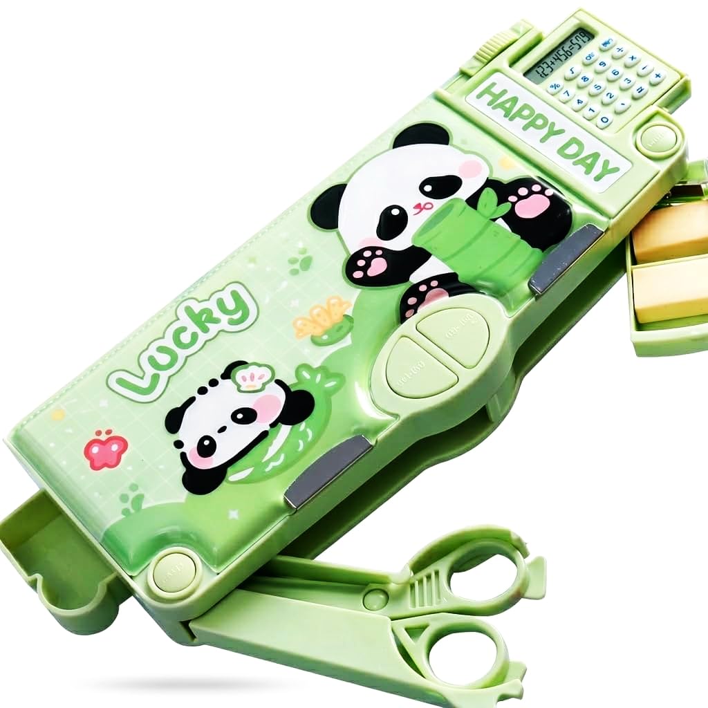 Kiddie Galaxia Magnetic Multifunctional School Pencil Box with Calculator Cute Cartoon Stationary Large Capacity Compass Geometry Kids Scissor Ruler Eraser Magnetic Box Best Gifts-picture-21