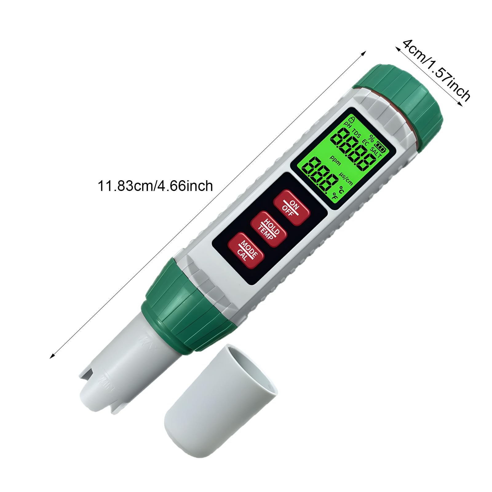 Comprobador de calidad del agua 5 en 1 pH EC TDS salinidad alta precisión | Sonda resistente a la corrosión/pantalla LCD dual