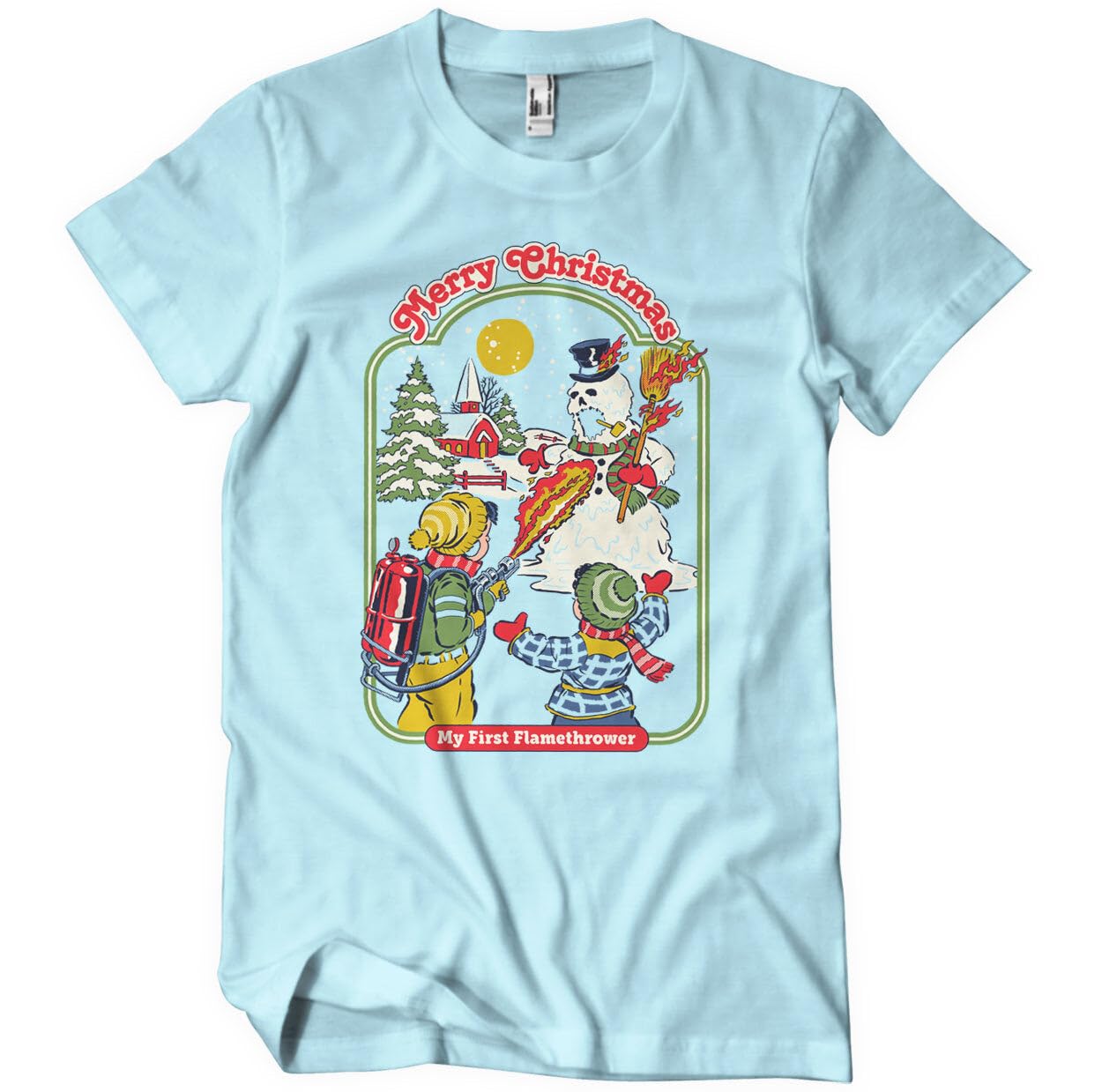 Steven Rhodes Men's Sky Blue Officially Licensed My First Flamethrower T-Shirt (Sky Blue), Small