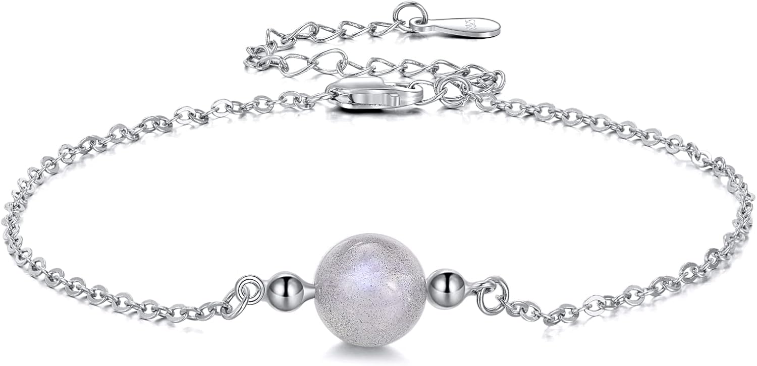 TIGER RIDER Moonstone Bracelet 1 Bead for Women S925 Sterling Silver Beaded Bracelet Beach Jewelry