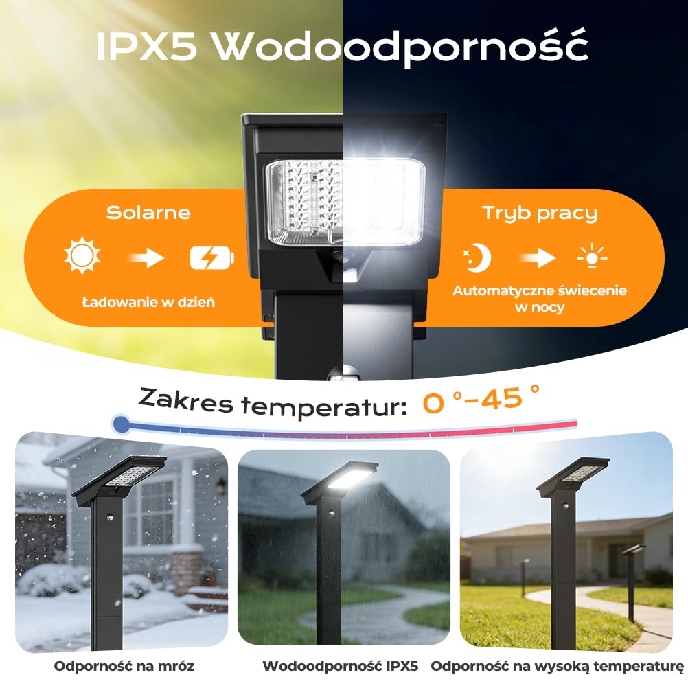OUSFOT Lampa na słońce do użytku na zewnątrz, z czujnikiem ruchu, 4400 mAh, duża lampa słoneczna na zewnątrz, mocna, 2 sztuki, 32 diody LED, 6500 K, wodoodporna, lampa słoneczna do ogrodu, podjazdu