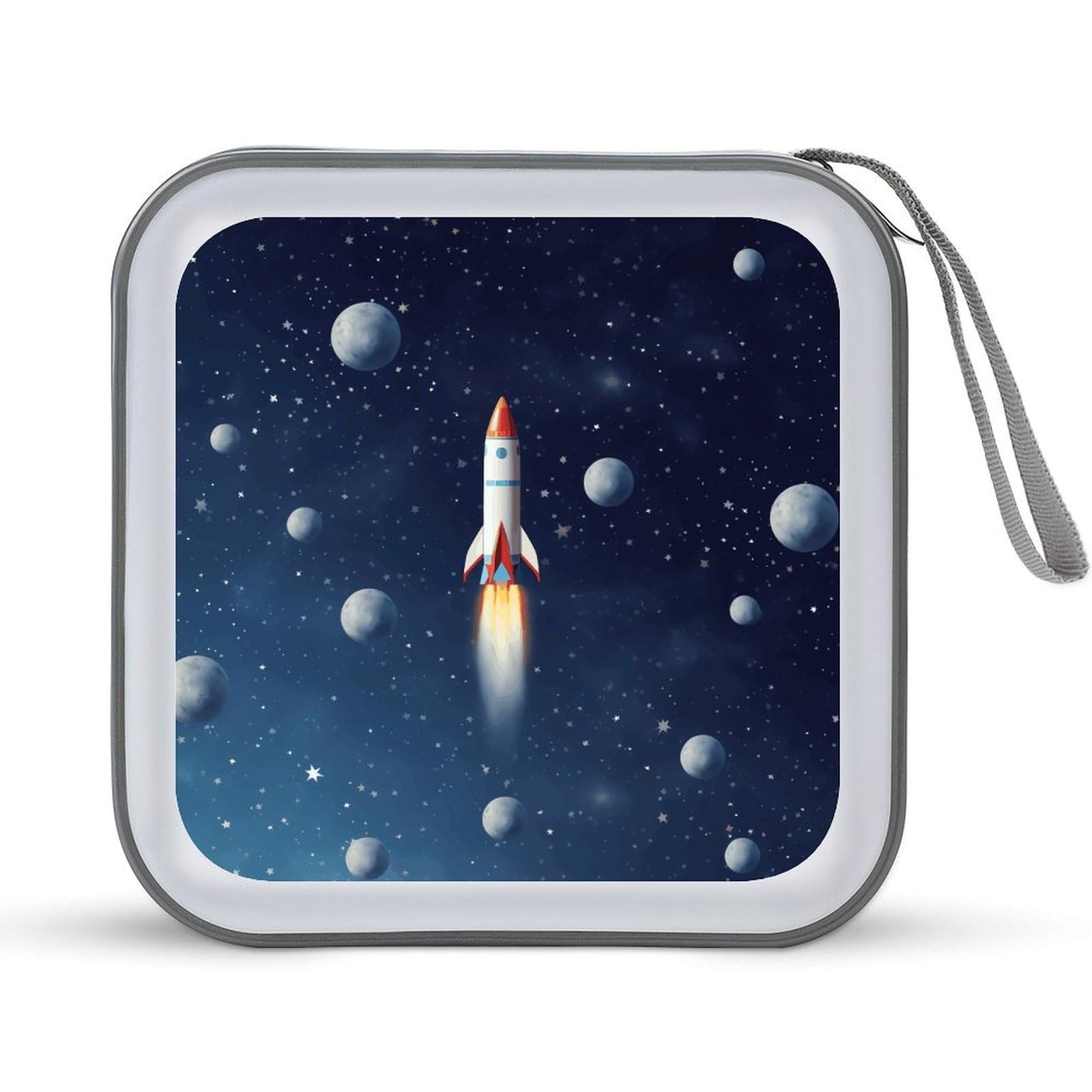 VstaDank Rocket in Space 40 Capacity DVD Case with Zipper Disc, Portable Hard Plastic CD Storage Organizer, Wallet Organizer, Home DVD Organizer