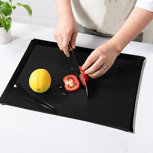 Miniatura 6 de WK Juego de 3 tablas de cortar de plástico flexibles con labio, tabla de cortar plegable para cocina, tablas de cortar negras para carne, hojas de