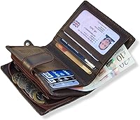 Vista 4 de Starhide Billetera de cuero con bloqueo RFID para hombre con cremallera externa alrededor de monedero, monedero 1080 (marrón), Marrón, Cartera