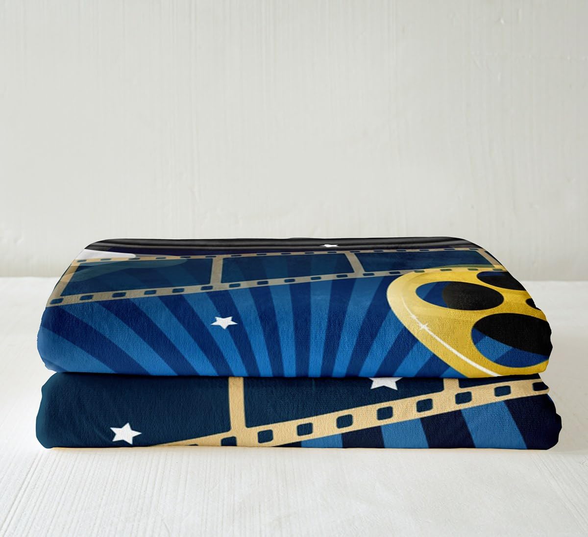 Homemissing Movie Night Fleece Throw Blanket Kids Movie Theater Decor Plush Blanket for Boys Cinema Sherpa Blanket Breathable Popcorn Blue Black Fuzzy Blanket Room Decor Double 60x79 Inch - Image 4