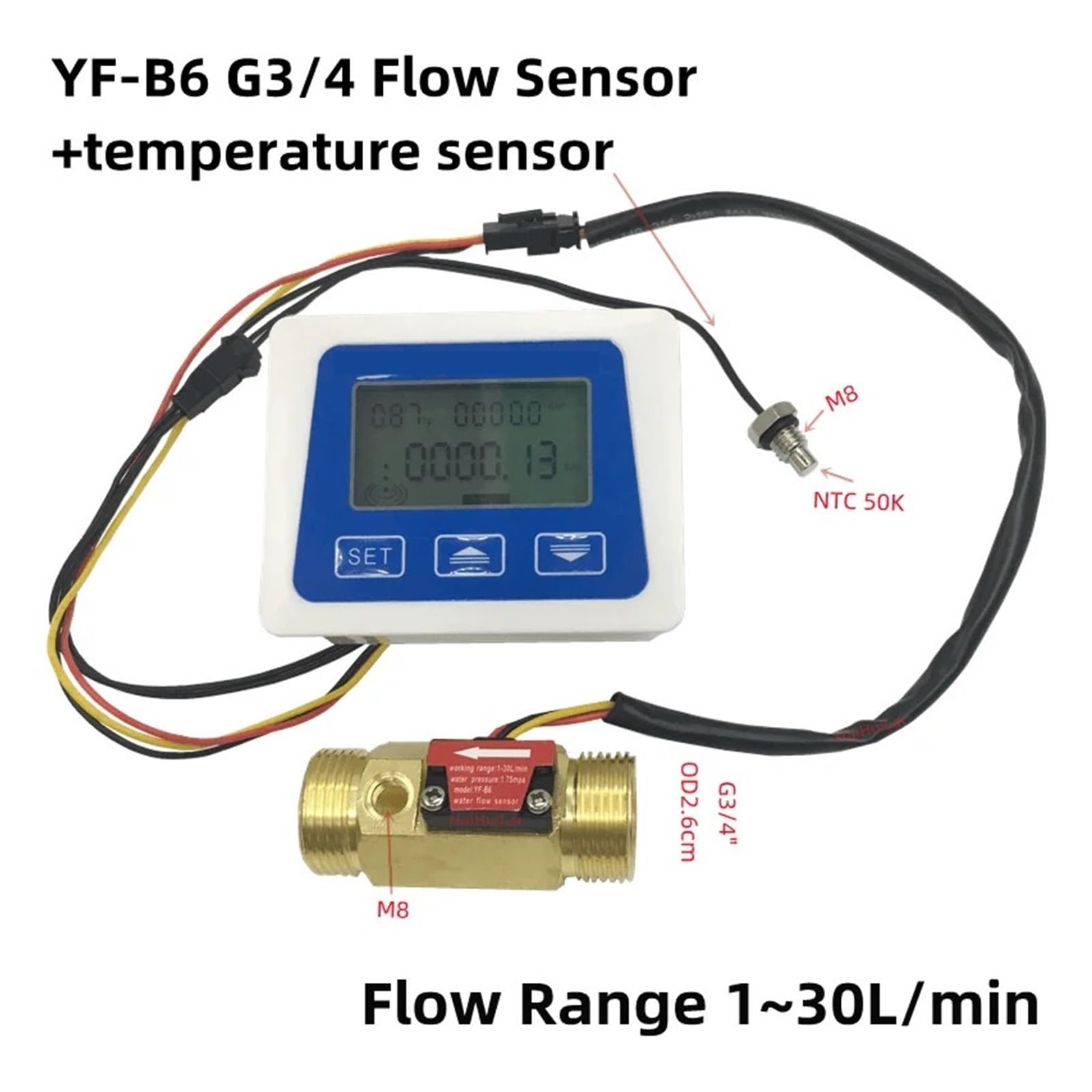 G3/4 "1-30L/min pantalla LCD Digital Sensor de flujo de agua medidor de flujo medidor Total Sensor de flujo
