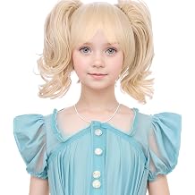 PATTNIUM Blonde Wig for Kids Girls Short Blonde Ponytail Wig for Child Include 2 Detachable Buns with Clips Synthetic Cosplay Costume Wigs