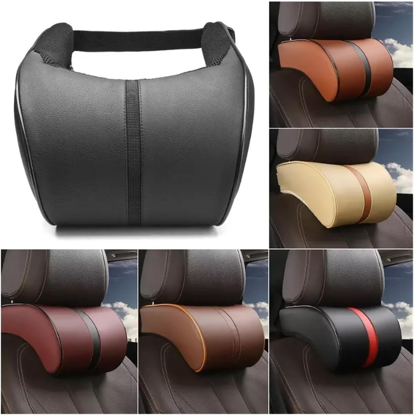 Car Headrest Car Fit for Seat Headrest Travel Rest Neck Pillow Leather Car Neck Pillow Memory Foam Pillows Neck Rest Fit for Seat Headrest Cushion Comfortable (Color : A Set Coffee)