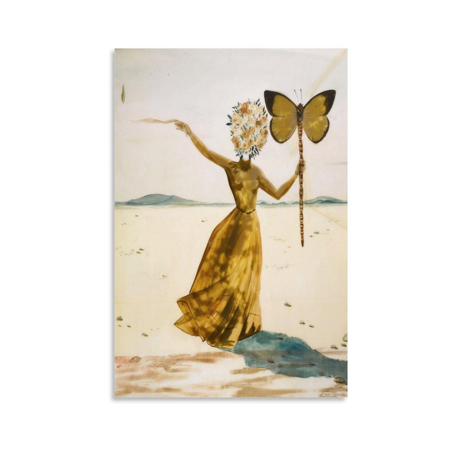 Cambos Unframe-Style Salvador Dali Famous Painters' Works（Dali Butterfly Woman）Printing Posters Canvas Wall Art Decorative Bedroom Modern Home Print Picture Artworkss 20X30inch(50X75cm)