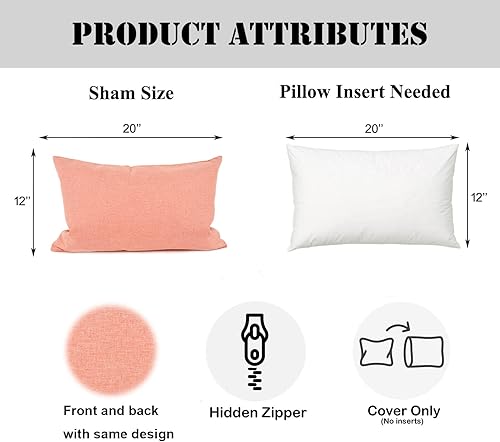 Miniatura 4 de YOUR SMILE Fundas de cojín decorativas cuadradas puras, mezcla de algodón y lino, 12 x 20 pulgadas, paquete de 2 (rosa bebé)